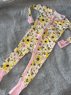 Little Sleepies Pajama Footies Sz 12/18M autumn sunflowers Bamboo